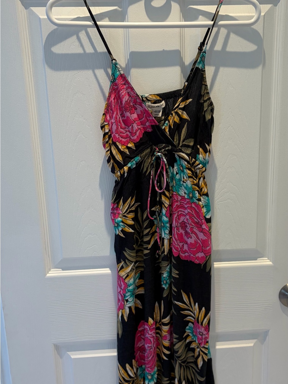 Billabong Black Maxi Dress with Pink & Teal Floral Print